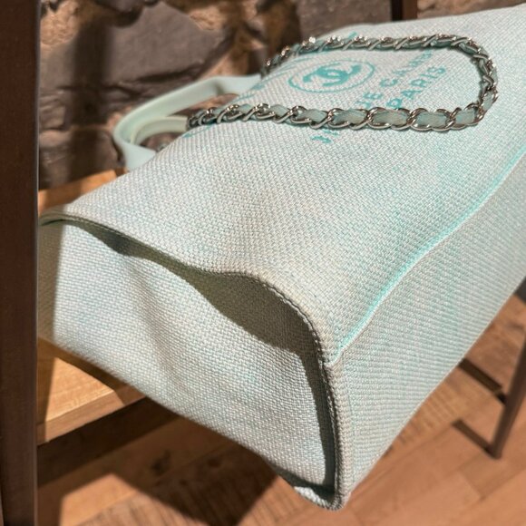 Chanel Turquoise Woven Straw Large Deauville Shopping Tote Bag - Picture 7 of 16